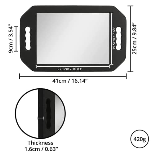 HREW Handle Mirror Large Rectangular Hand Held Mirror with Double Handle - Lightweight Hair Salon Equipment Hairstylist and Barber Accessories (1Pcs Rectangle)