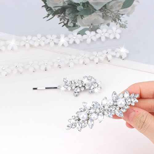 YISSION 22 Pcs Rhinestone Hair Clips Crystal Hair Barrettes with Pearl Silver Hair Clips Decorative Flower Hair Pins Wedding Bridal Rhinestone Hair Accessories for Women Girls (Combination 2)