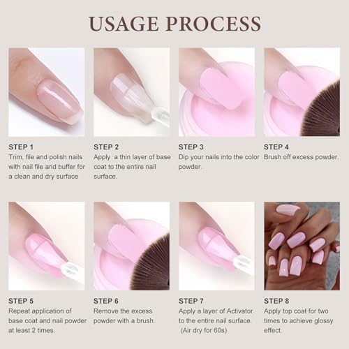 Dip Powder Nail Kit Starter, 6 Colors All Seasons Nude Pink Glitter Dipping Powder Set Nail Art Kit with French Dip Container for Women Manicure Design 19Pcs