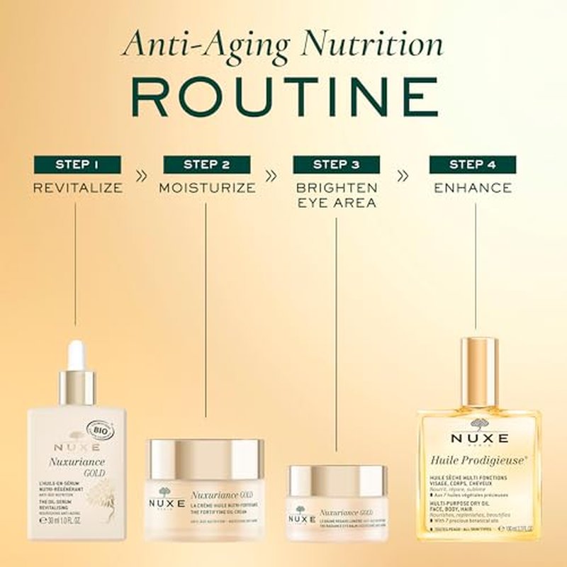 NUXE Nuxuriance Gold Nutra-Revitalising Oil-Serum, Age-Defying Hydration and Nourishment with Rice Extract and Botanical Oils, Illuminates, Firms Aging Skin, 1 Fl Oz