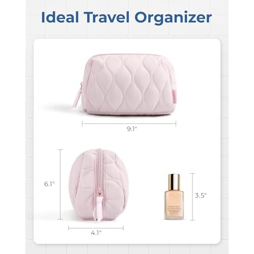 BAGSMART Makeup Bag, Travel Cosmetic Bag, Puffy Padded Make Up Bag for Women, Makeup Organizer Case, Wide-open Pouch Purse, Travel Essentials, Toiletries Accessories Brushes, Black