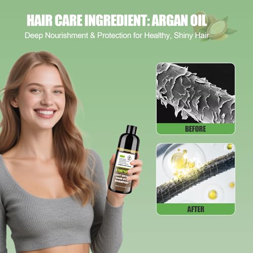 FARNDU Light Brown Hair Dye Shampoo 3 in 1 with Argan Oil ? 10-15 Min Gray Coverage, Natural Instant Hair Color Shampoo for Women and Men, Long-Lasting Up to 6 Months