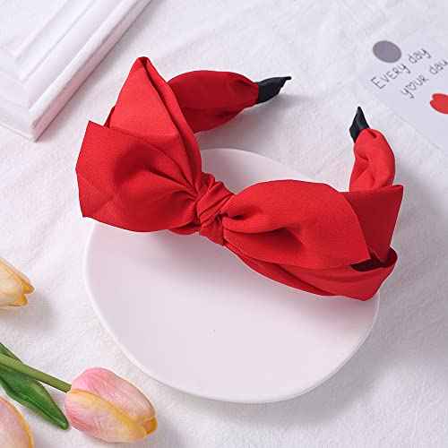 Hairband for Women - Big Bow Decor Hair Hoop, Knotted Turban Headbands, Top Knot Hair Band Bows, Red