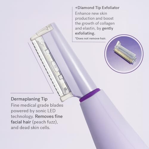 Michael Todd Beauty Sonicsmooth Pro+ Dermaplane Razor for Women Face + Eyebrow trimmer Dermaplaning System w/LED Light Peach Fuzz Remover -16 Dermaplaning Blades & 2 Microsmooth Exfoliation Tips