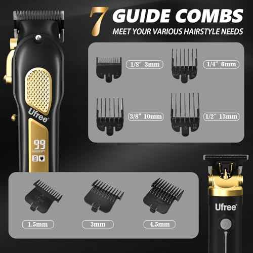 Ufree Hair Clippers for Men, Professional Clippers and Trimmers Set, Cordless Clippers for Hair Cutting, Beard Trimmer, Barber Clippers, Rechargeable Electric Shaver, Gifts for Men, Black Gold