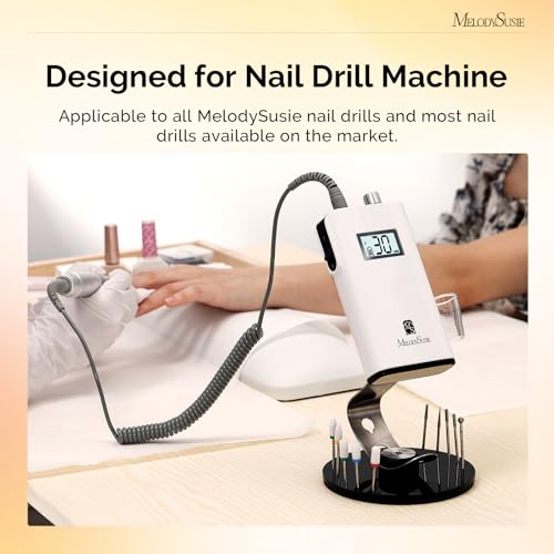 MelodySusie Clip-On Nail Drill Holder with 10 Drill Bits Holes,Acrylic Base Stand for All Clip-On Electric Nail File,Especially for SC300F,SC320H,SC320F,SC320D,SC330G,SM330G,SC320C,MM400D,MB420G