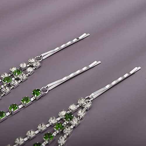 Xerling Green Crystal Pendant Head Chain Boho Layered Rhinestones Forehead Headpiece Tassel Head Jewelry for Women Wedding Hair Clip Accessories for Brides (Green-Silver)