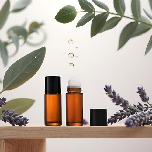 2Pcs Brown Glass Essential Oil Roller Bottles Refillable Roll on Empty Deodorant Bottle Containers Rollerball for Fragrance Roller Bottles Ball Applicator,Rollerball Bottle (50ml)