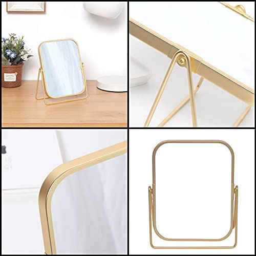 LONGSHENG - SINCE 2001 - Gold Tabletop Makeup Mirror Double Side Square Vanity Mirror Desk Mirror for Home Bathrom