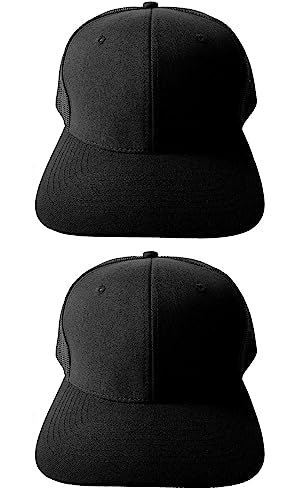 CYGTE XL, XXL 2 Pack Mens Oversize Extra Large Snapback Trucker Hat Mesh Adjustable Baseball Cap Blank Plain Cool Work Ball Caps for Big Heads, Black-Black