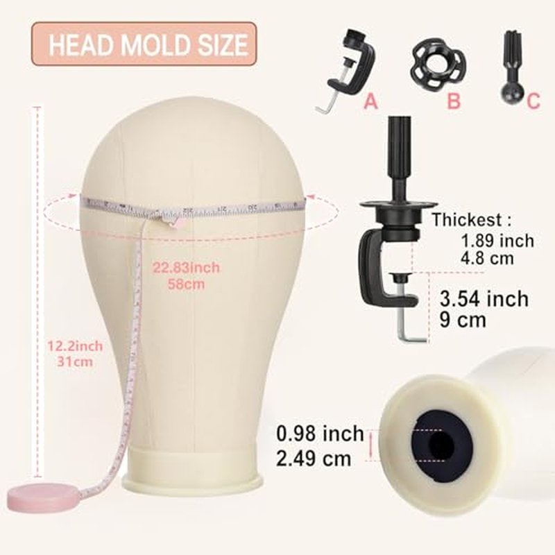 23 Inch Canvas Block Mannequin Head for Wigs Making Display with Wig Caps, T Pins, C Bristle Brush