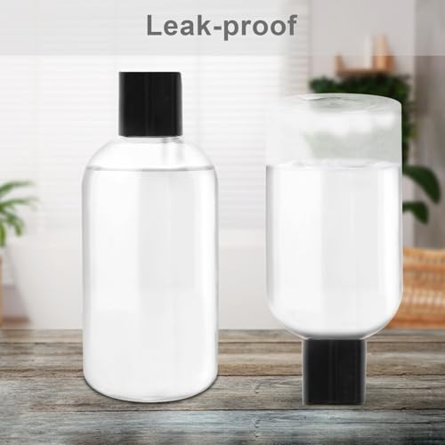 2 Pack 8 oz Empty Plastic Bottles with Black Disc Caps Reusable Clear Leak-Proof Travel Squeeze Containers for Shampoo Conditioner Toiletries Liquid Soap
