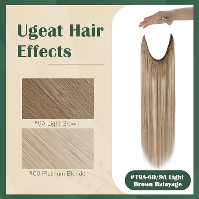 Ugeat Wire Hair Extensions Brown Balayage Hair Extensions Real Human Hair Light Brown Balayage Platinum Blonde Balayage Invisible Wire Extensions with Fish Line 80g 18 Inch