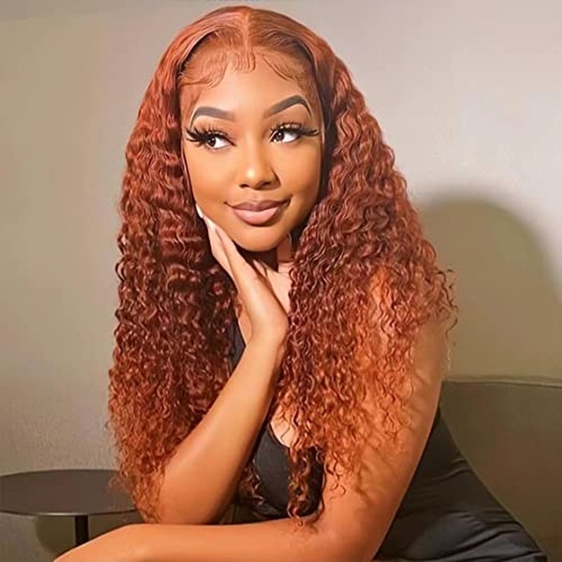 Deep Wave Human Hair Ginger Orange Color Brazilian Virgin Bundles 12 14 16 Inch 3 Bundles #350 Burnt Orange Curly Weave Hair Extension