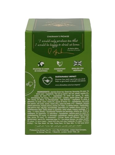 Ahmad Tea Green Tea, Green Tea Selection, Lemon Green Tea, Jasmine Green Tea, Mint Green Tea, & Green Tea Teabags, 20 ct (Pack of 1) - Caffeinated & Sugar-Free