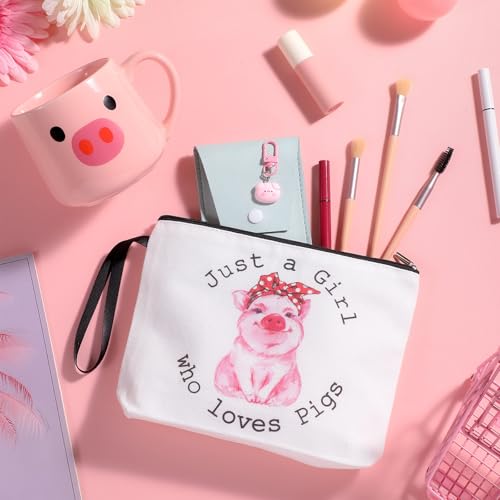 3 Pcs Cow Pig Lovers Gifts for Women Funny Travel Makeup Bag Portable Cosmetic Bag Cute Coffee Mug 11.8 oz Stainless Steel Keychain for Women Graduation Animal Lovers Gifts(Pig Style)
