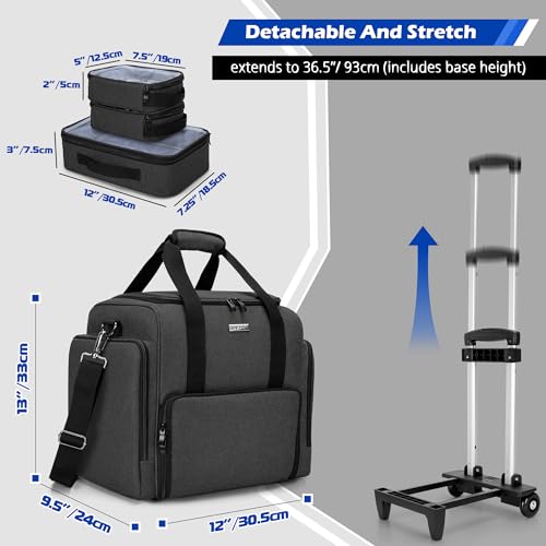 BAFASO Rolling Tattoo Case with 3 Removable Pouches and Detachable Dolly, Tattoo Travel Case for Tattoo Stencil Printer and Tattoo Supplies, Black