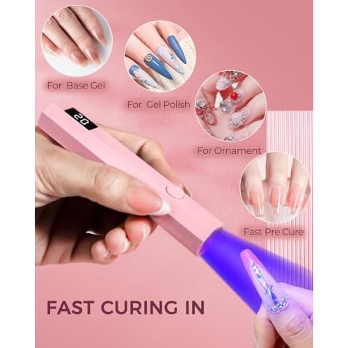 UV Nail Light Handheld UV Light for Nails 3W Portable Led Lamp with 2 Timer Settings 20/60s for Gel Polish Home DIY Salon Women(Pink)