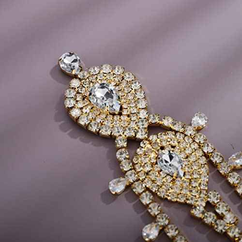 YERTTER Wedding Gold Rhinestone Head Chain With Clip Jewelry Forehead Tassel Fringe Headband Headpiece Crystal Chain Headband Hair Accessories for Women Brides Prom Costume(Gold 2)