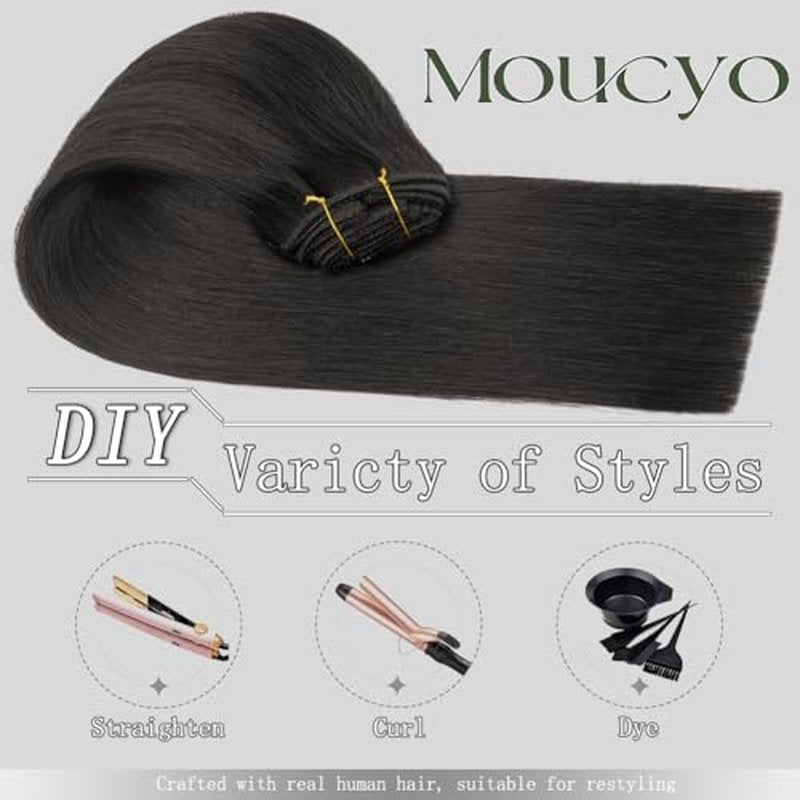 Clip in Hair Extensions Real Human Hair 100% Brazilian Remy Human Hair Seamless Invisible clip on hair extensions for women Double Weft 7pcs 16 Inch 85g #1B Natural Black
