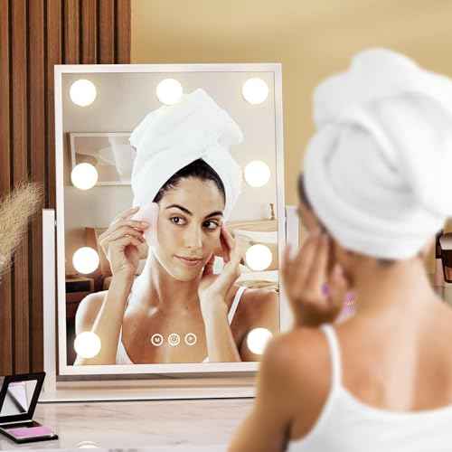 Vanity Mirror with Lights, Lighted Makeup Mirror Hollywood Makeup Mirror with 9 Dimmable Bulbs and 3 Color Lighting Modes, Smart Touch Control, 360¡ÆRotation