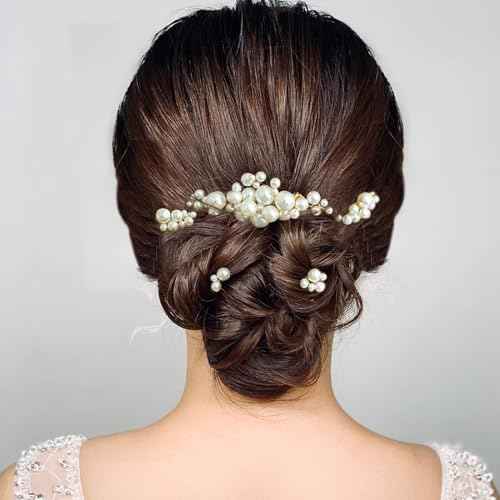 Wedding Pearl Hair Combs Set of 5 PCS - Elegant Hair Accessories for Bridal Women (Silver)