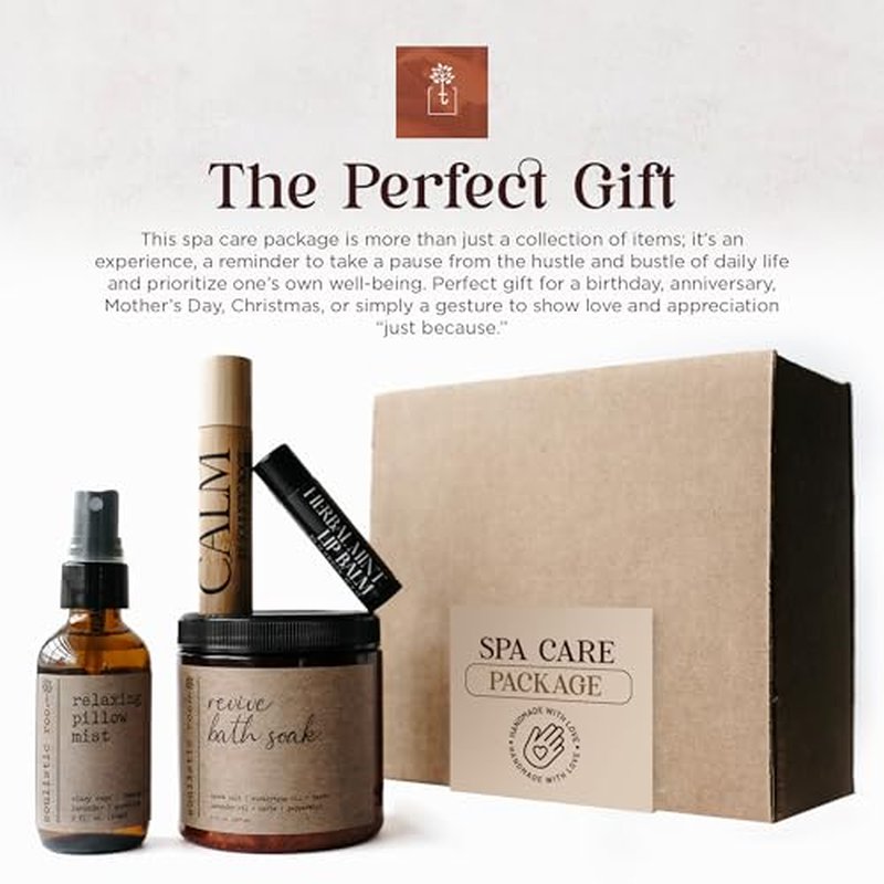 SOULISTIC ROOT Spa Kit for Women ? Relaxing Self Care Gift Set with Lavender Pillow Spray, Mint Lip Balm, Calm Essential Oil Roller & Epsom Salt Bath Soak ? Luxury Pampering Package for Home & Bath