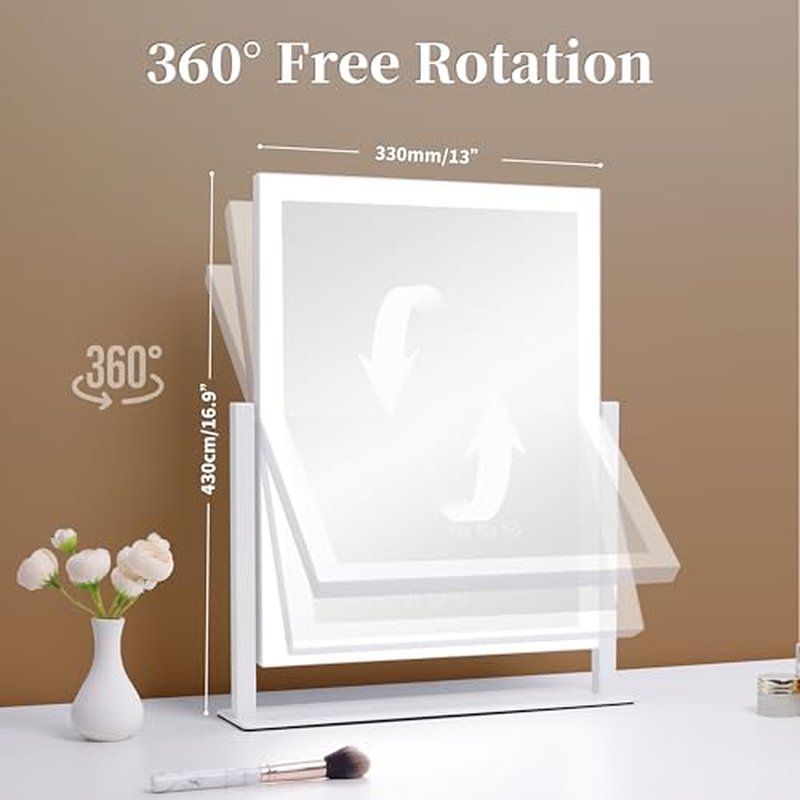 Lighted Vanity Mirror with Lights, Makeup Mirror with Light, 16.7"x 13.2",Three Color Lighting Modes and Dimmable Lighting, Smart Touch Control, 360¡ÆRotation, for Vanity Desk Tabletop,Dressing Room
