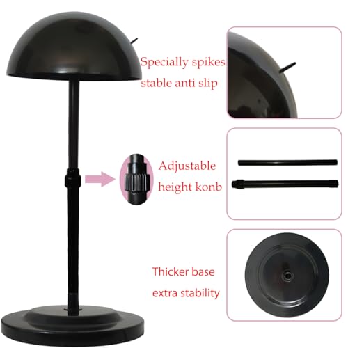Wig Stand 1PC Adjustable Height Black Plastic Wig Head Stand Portable Wig Holder Stands Non-Slip Wig Head Holders Sturdy for Multiple Wigs and Hats Styling Drying Display
