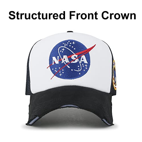 ililily NASA Meatball Logo Embroidery Baseball Cap Apollo 1 Patch Trucker Hat, Black & White - Premium