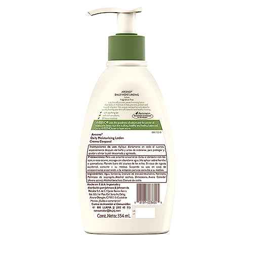Aveeno Daily Moisturizing Body Lotion with Soothing Prebiotic Oat, Gentle Lotion Nourishes Dry Skin With Moisture, Paraben-, Dye- & Fragrance-Free, Non-Greasy & Non-Comedogenic, 12 fl. Oz (Pack of 2)