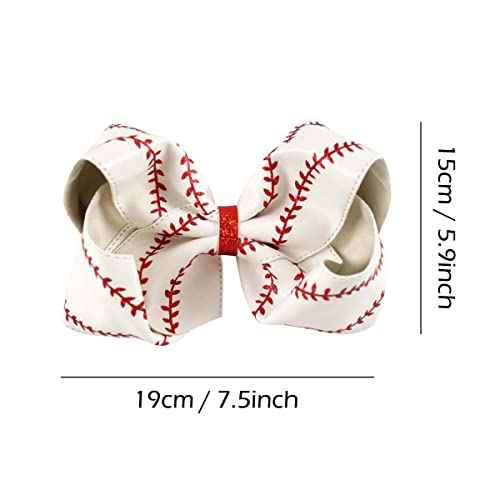 Jumbo Baseball Cheer Bow Clips 7.5" Big Glitter Leather Softball Hair Barrettes Game Day Girls Cheerleader Sports Player Fans Gift Large Ponytail Holder Decor Accessory