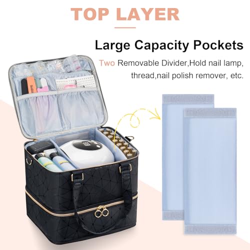 Uross Nail Polish Organizer Bag Holds 84 Bottles Nail Polish & Nail Lamp, Gel Nail Polish Organizers and Storage box for Nail Tech, Nail Kit Supplies Organizer Case-Black