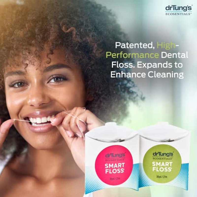 DrTung's Smart Floss - Natural Floss, PTFE & PFAS Free Floss, Gentle on Gums, Expands & Stretches, BPA Free - Natural Dental Floss Cardamom Flavor (Pack of 18)
