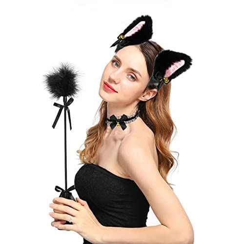 Black Cat Ears Headband Women Ears Costume Kitty Ears Headband for Cosplay Halloween Christmas Party Daily Decoration