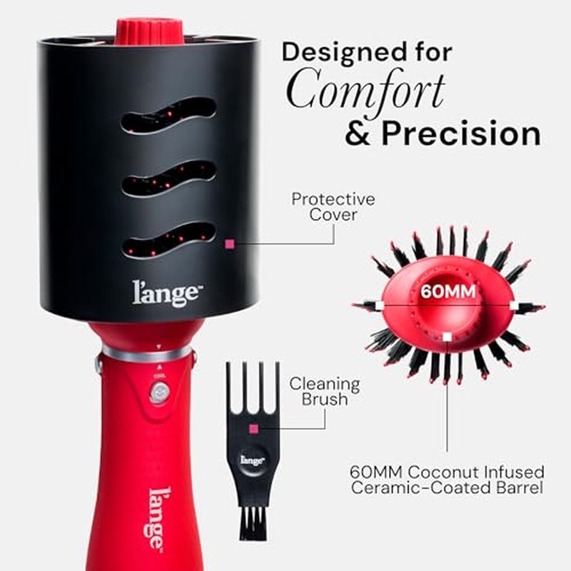 L'ANGE HAIR VolumeBoost 60mm 2-in-1 Ceramic Volumizing Brush Dryer | Fast Drying & Styling for Frizz-Free, Voluminous Blowouts | Ceramic-Coated Barrel (Red)