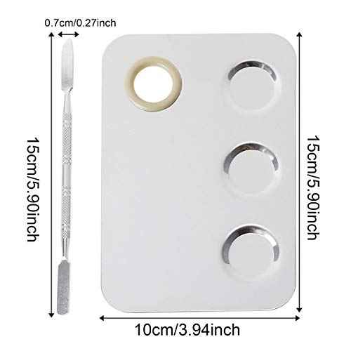 Makeup Mixing Palette, 6x4inch Stainless Steel Makeup Palette 3-well Nail-art Cosmetic Artist Mixing Palette with Makeup Spatula, Stocking Stuffers Christmas Gifts for Women