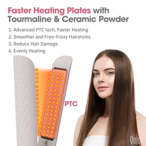 Quico Hair Straightener, 110-240V Global Travel Hair Straighteners for Women, 15s Fast Heating, Professional Negative Ion Flat Iron, Temp Memory, 320¢µ-450¢µ, Auto-Off, with Glove and Clips, Gift, Pink