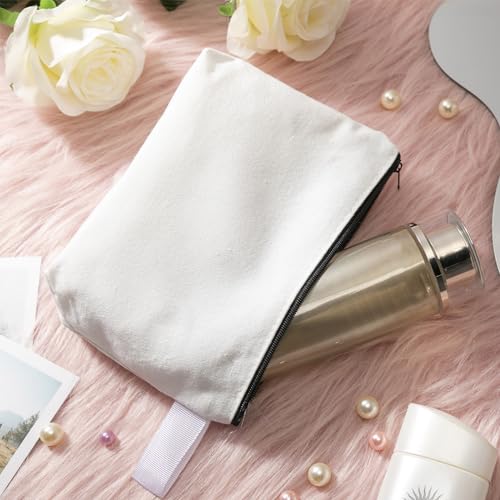 12 Pack Blank Canvas Makeup Bags Bulk DIY Craft Zipper Pencil Pouch Bag Multipurpose Cosmetic Toiletry Pouch Organizer Case for Travel Storage Sublimation, 7.5 x 5.1 x 1.8 Inch