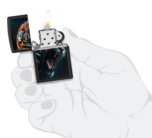 Zippo Tiger Roar Design Black Matte Pocket Lighter