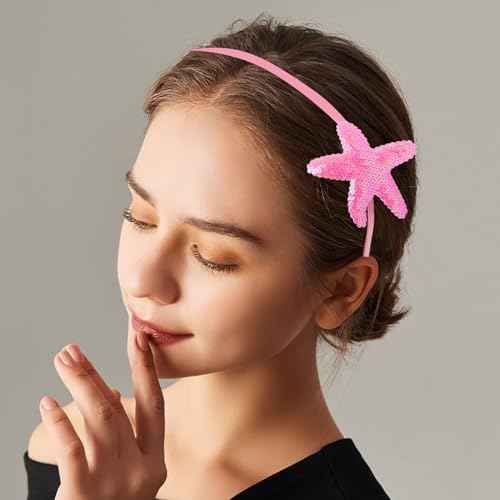 Totelux Sea Star Headband Sequins Starfish Hair Band for Women Girls Hair Accessories Birthday Wedding Party Gift Pink
