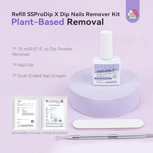 SAVILAND Pro Dip Powder Remover Kit - Gentle & Easy Dip Nail Removal Nail File & Scraper for Home Use, No Need Soaking & Wrapping (0.5 Fl Oz)