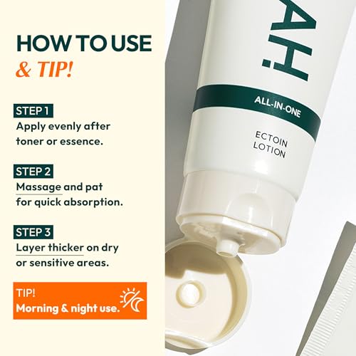 All-in-one Ectoin Lotion - Korean Face Moisturizer with Ectoin, Squalane and Ceramide - Hydrating, Pore Care, Barrier Strengthening - Gentle on All Skin Types, 3.38 fl.oz.