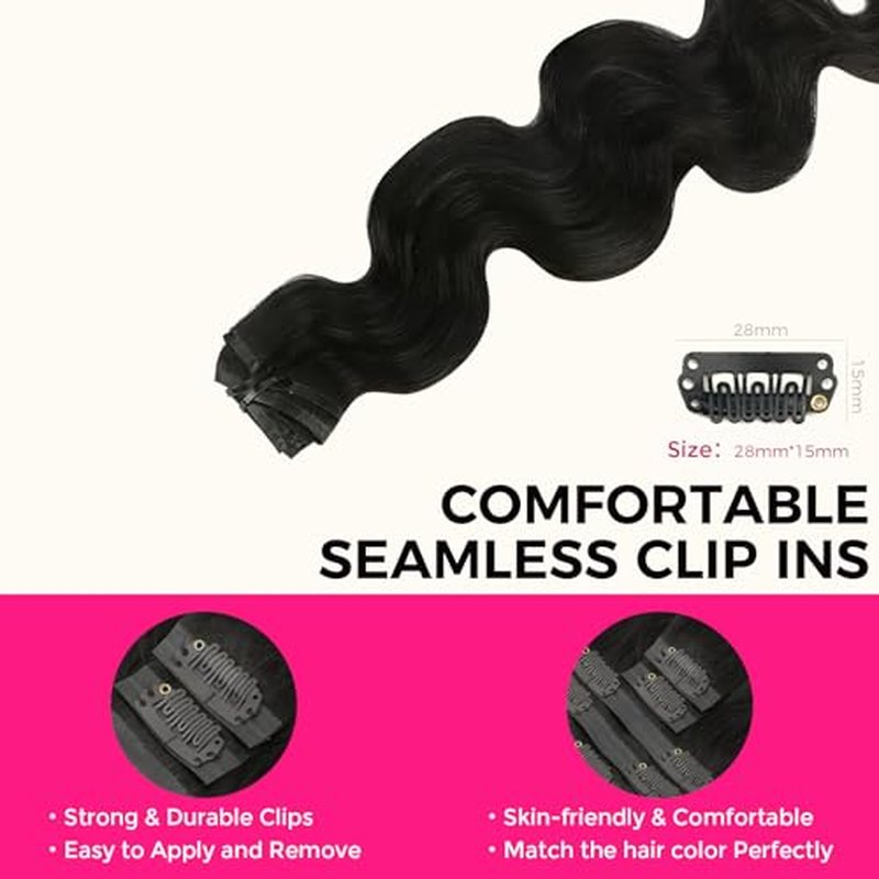 Lashey Seamless Clip in Hair Extensions Human Hair Body Wave 130g 9pcs Natural Black 18 Inch Clip in Hair Extensions Human Hair PU Clip ins with Invise Edge for Women