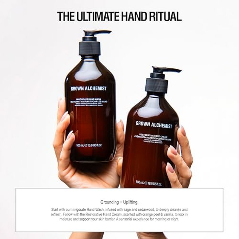 Grown Alchemist Invigorate Hand Wash + Refill Set ? Liquid Hand Soap with Aloe, Sweet Orange, Cedarwood & Sage ? Gentle, Moisturizing Kitchen & Bathroom Soap, Natural Plant Based Gel Cleanser