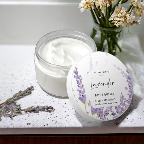 Natural Amor Lavender Body Butter 4.5oz, Moisturizing Body Lotion