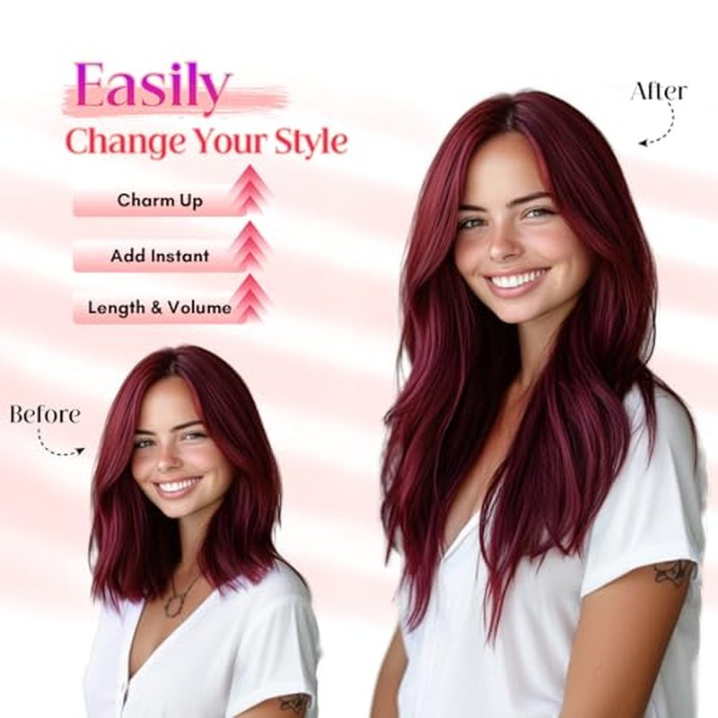 Rich Choices Halo Hair Extensions Real Human Hair Remy Hairs Halo Extension for Women Invisible Wire One Piece Clip in Hairpiece 18 Inch Wavy-#99J Burgundy Red