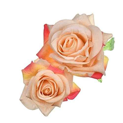 Ladies Handmade Flannel Elegant Pink Red Rose Hairpin Hair Clips Bridesmaid Head Piece Bridal Flower Hiar Clip (ORANGE)