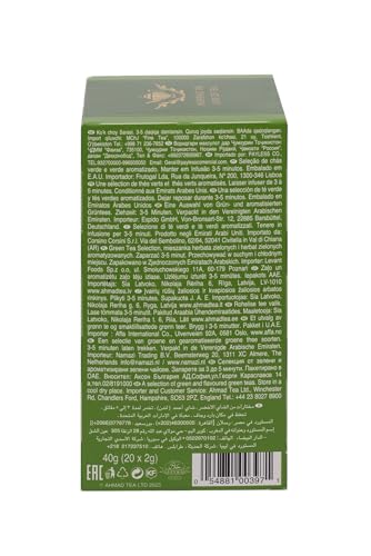 Ahmad Tea Green Tea, Green Tea Selection, Lemon Green Tea, Jasmine Green Tea, Mint Green Tea, & Green Tea Teabags, 20 ct (Pack of 1) - Caffeinated & Sugar-Free