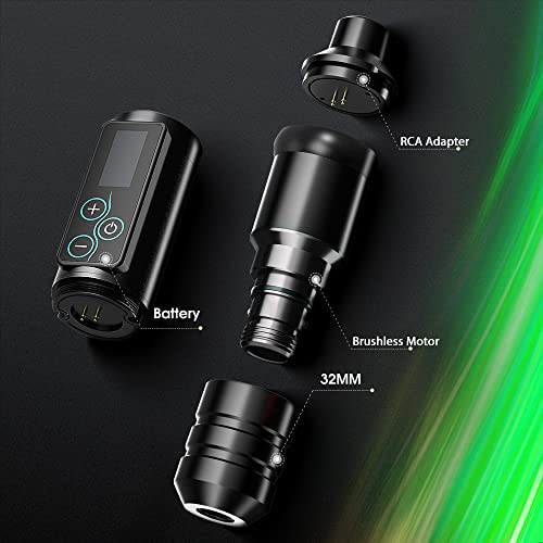 Ambition Torden Wireless Tattoo Machine with Brushless Motor - 2400mAh Rotary Battery Cartridge Pen with Extra Power Supply Digital LED Display for Professionals and Beginners Tattoo Artists